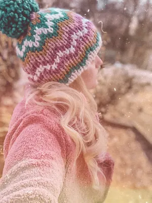 Adult Knitted Fair Isle Double Brim Beanie with Pom Pom // The Katahdin