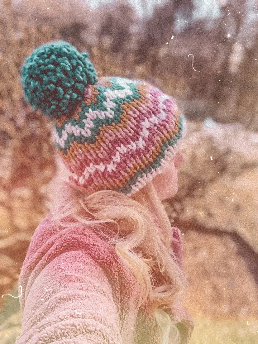 Adult Knitted Fair Isle Double Brim Beanie with Pom Pom // The Katahdin