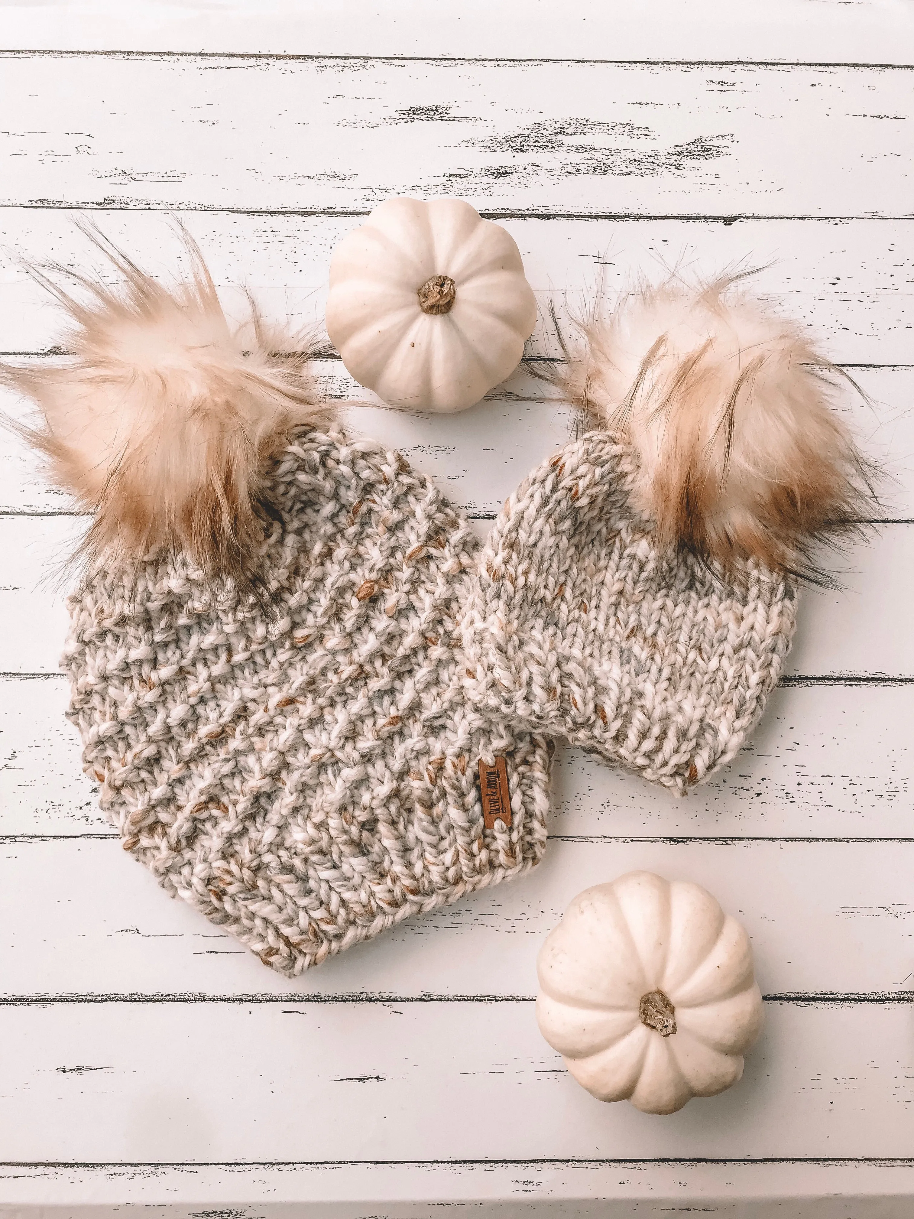 Baby Knitted Beanie with Faux Fur Pom Pom // Fossil