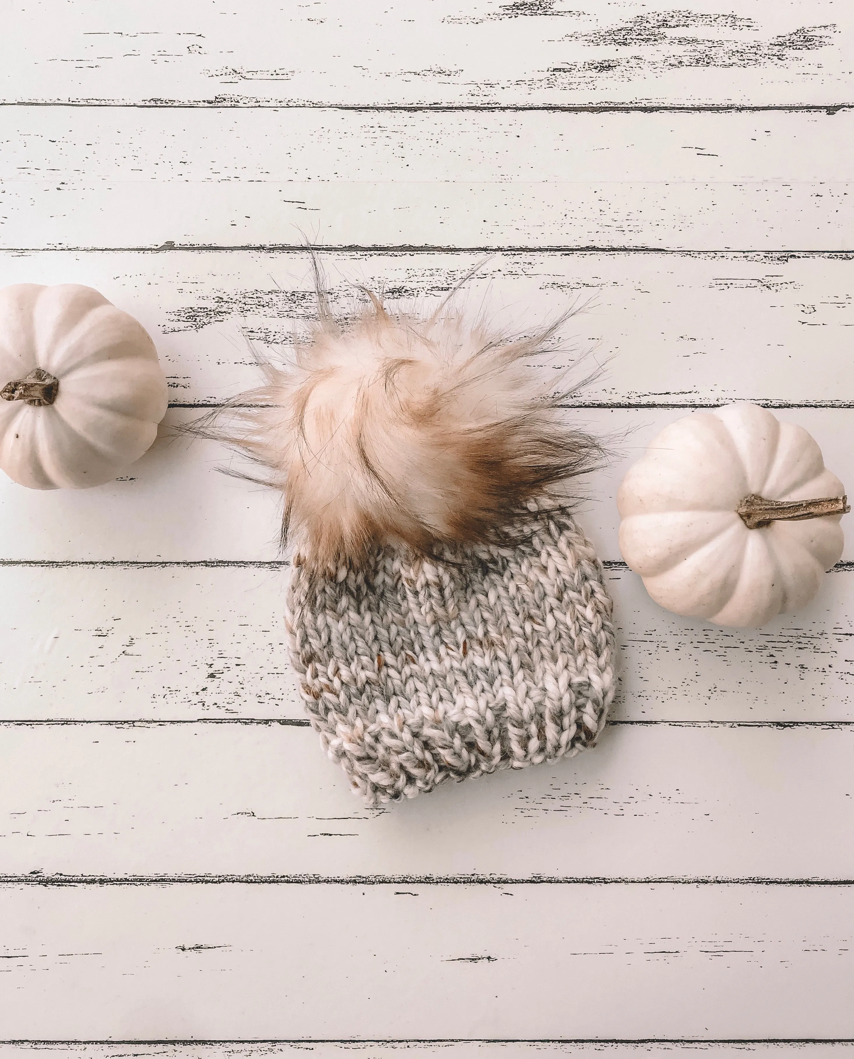 Baby Knitted Beanie with Faux Fur Pom Pom // Fossil