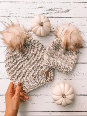 Baby Knitted Beanie with Faux Fur Pom Pom // Fossil