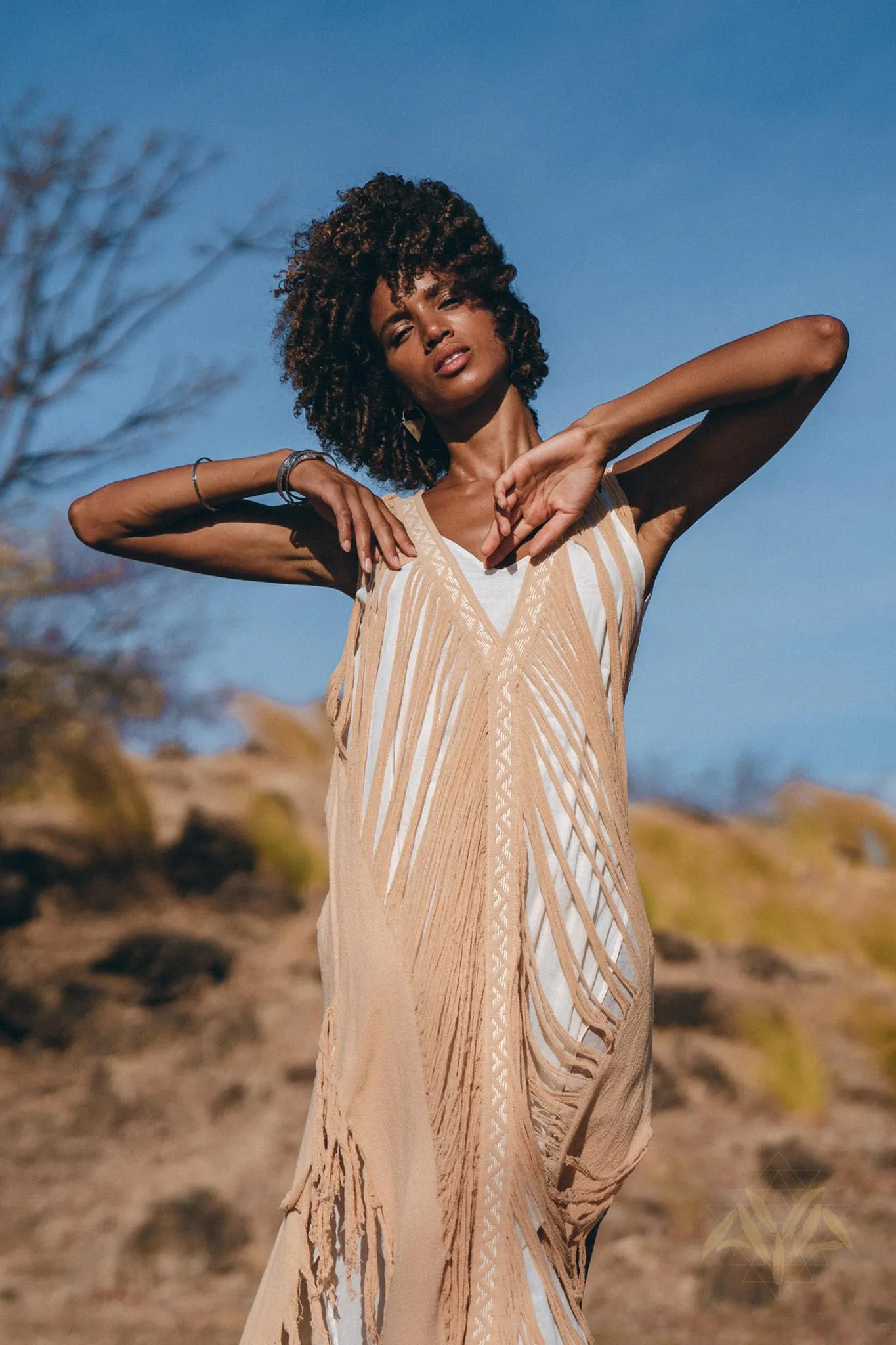 Beige Ochre Boho Handwoven Hand-Loomed See Through Dress