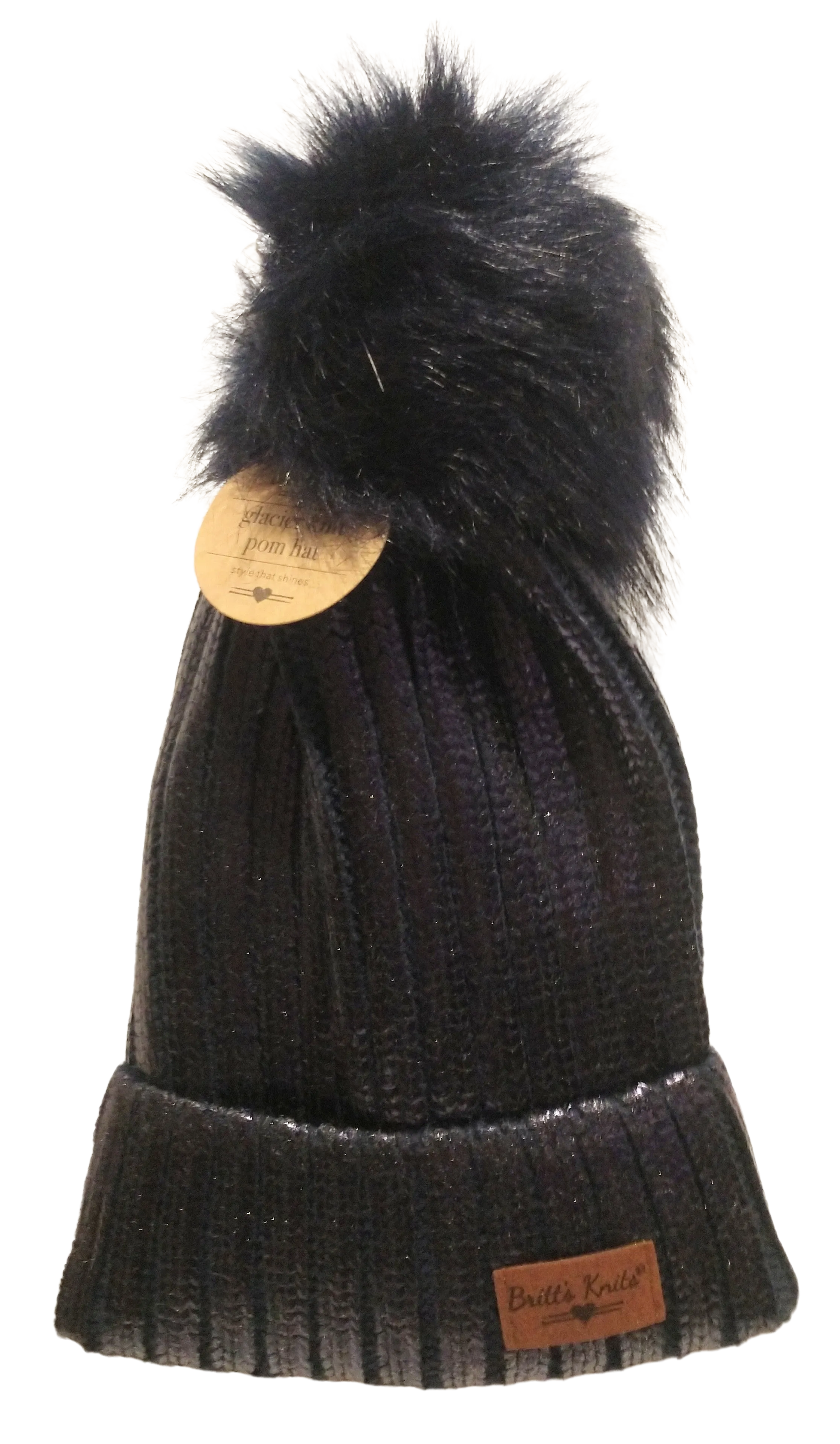 Black Ladies Glacier Knit Pom Hat one size