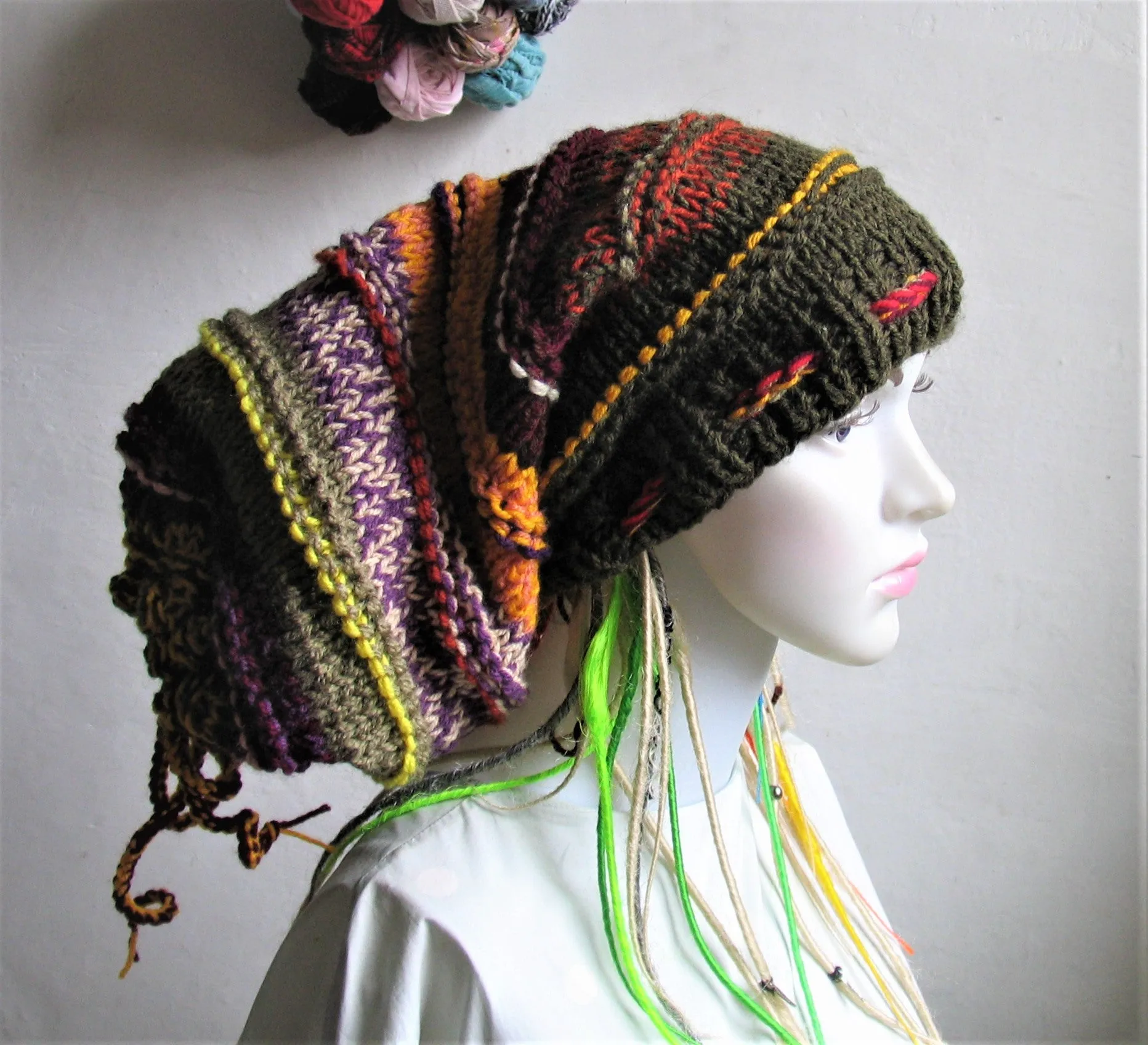 Dreads Long Tube Hat Beanie Dreadlock Sock Oversized Slouchy Unisex Winter Slouchy Hat Knit Rasta Tam Hippie Boho Headband Dreadstyles  Buggy Hat Dreads Woodland Hat