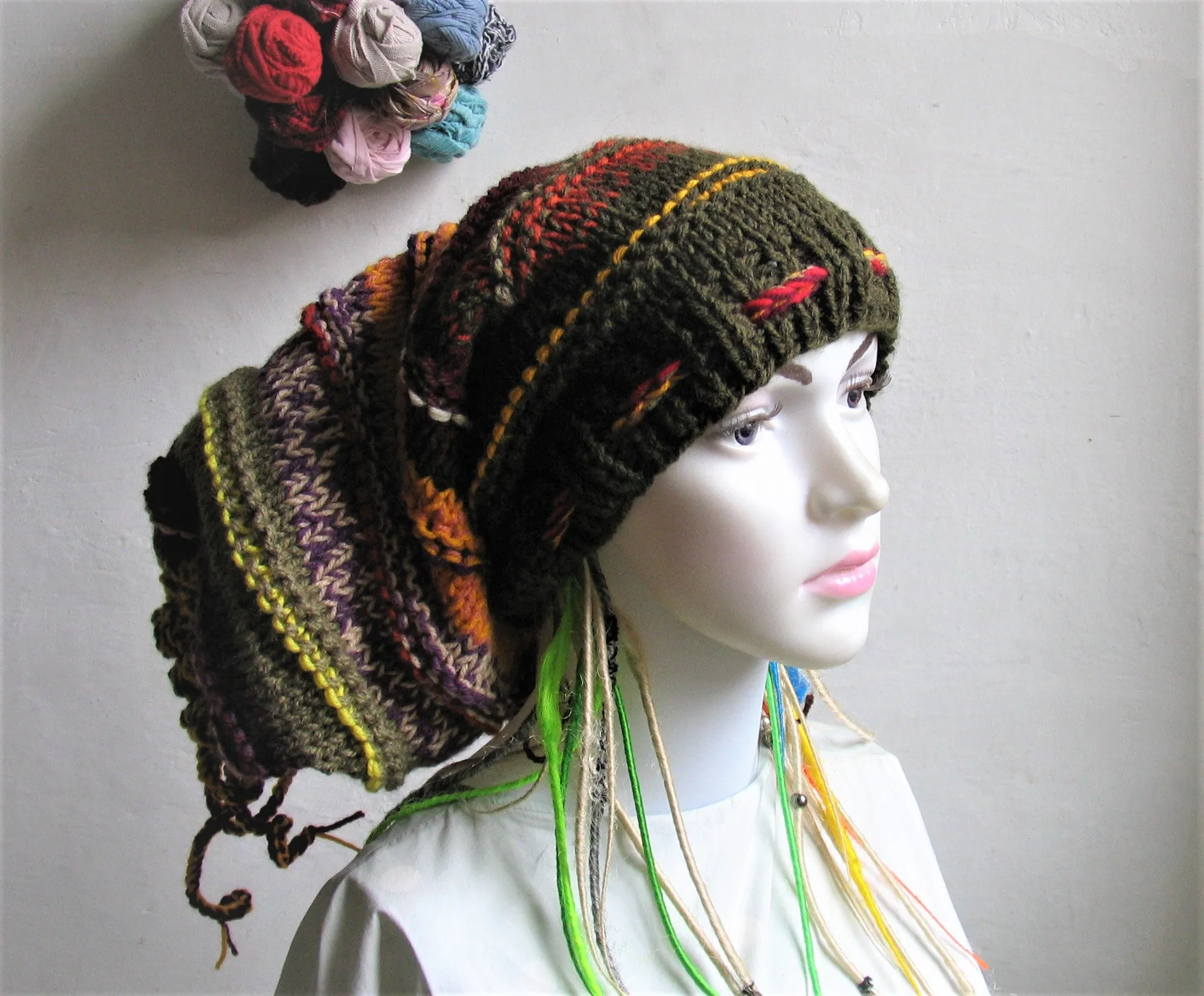 Dreads Long Tube Hat Beanie Dreadlock Sock Oversized Slouchy Unisex Winter Slouchy Hat Knit Rasta Tam Hippie Boho Headband Dreadstyles  Buggy Hat Dreads Woodland Hat