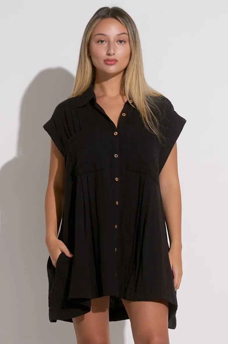 Elan Button Down Oversized Babydoll Dress