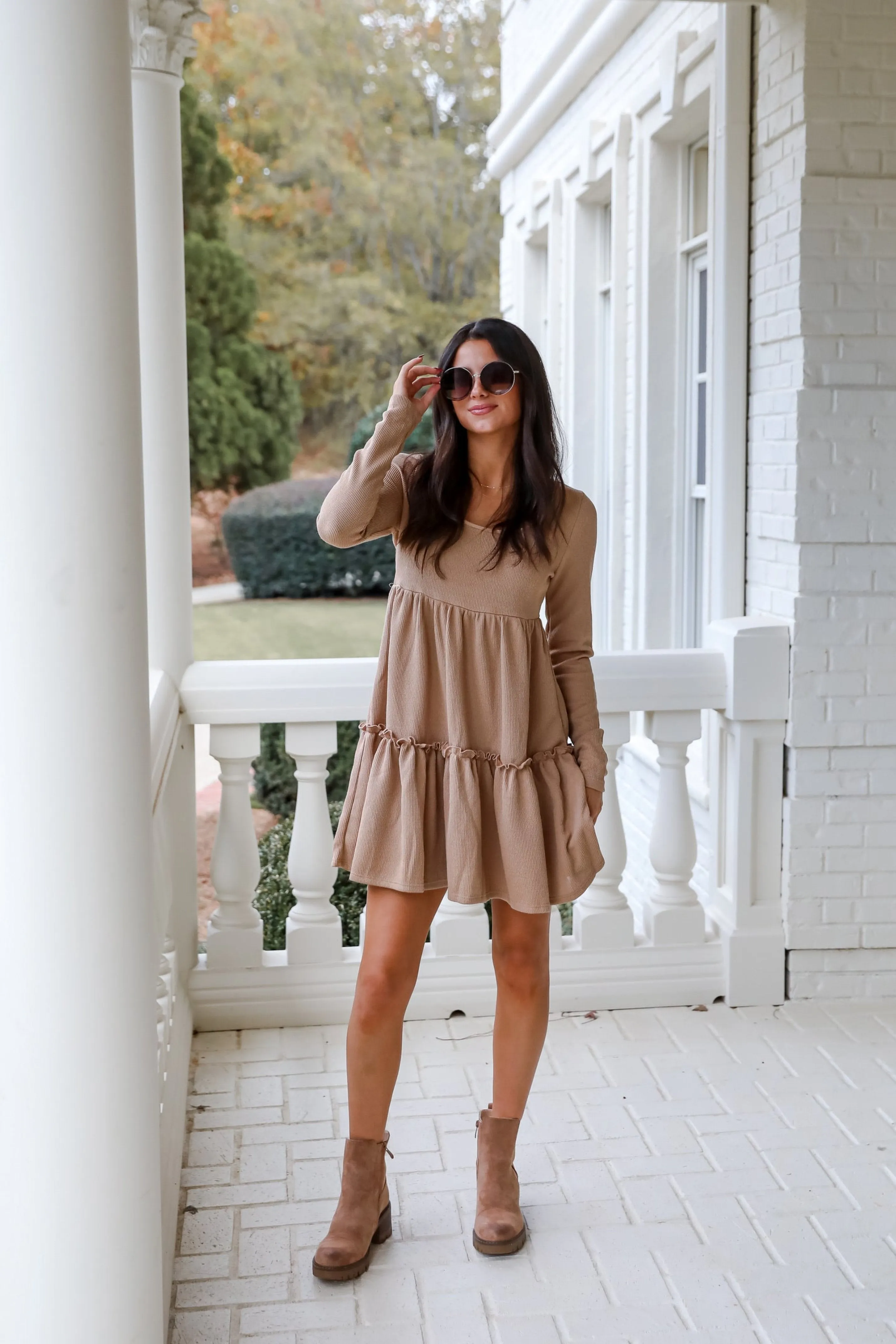 FINAL SALE - Adorable Promise Taupe Knit Babydoll Mini Dress