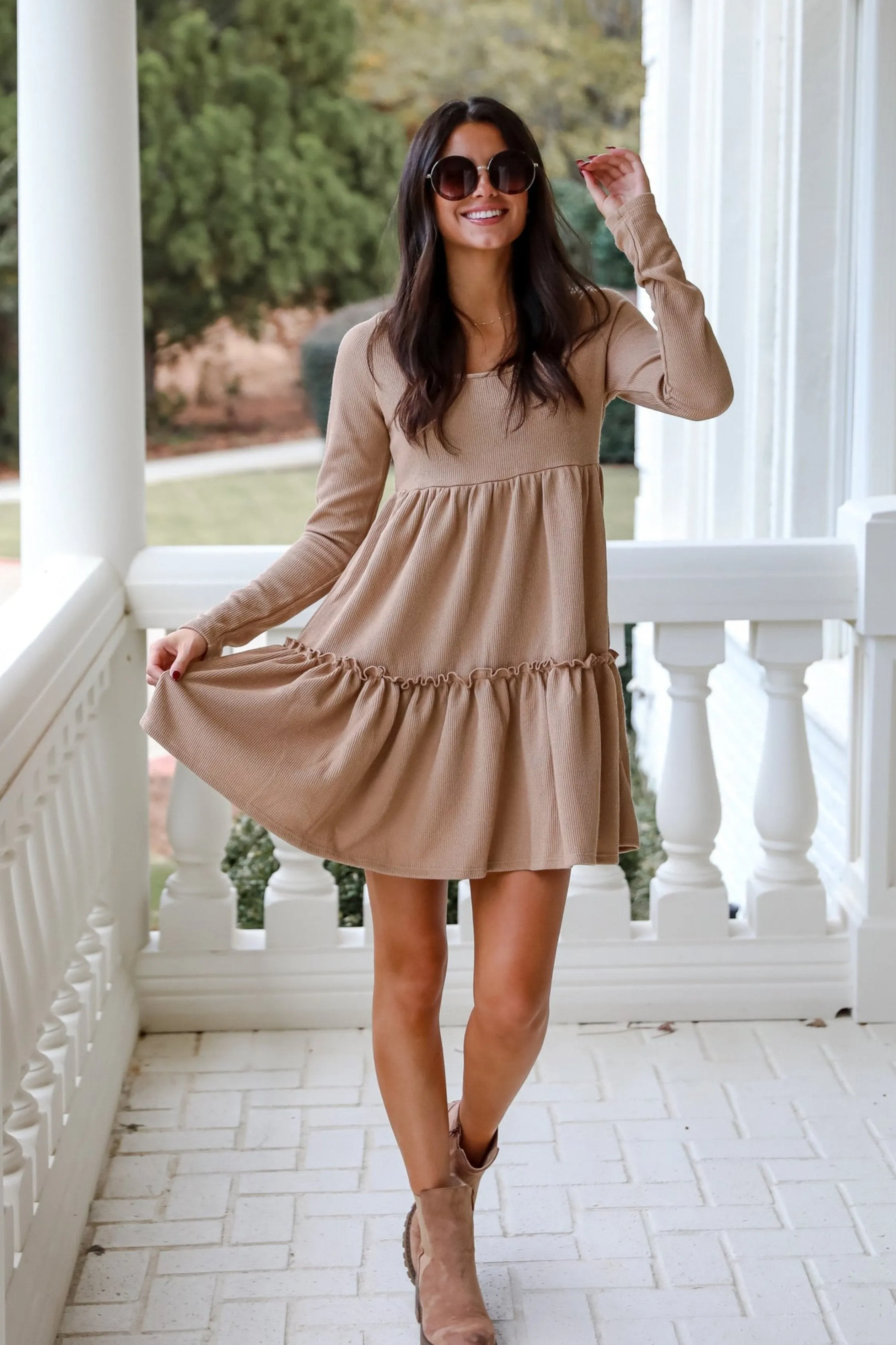 FINAL SALE - Adorable Promise Taupe Knit Babydoll Mini Dress