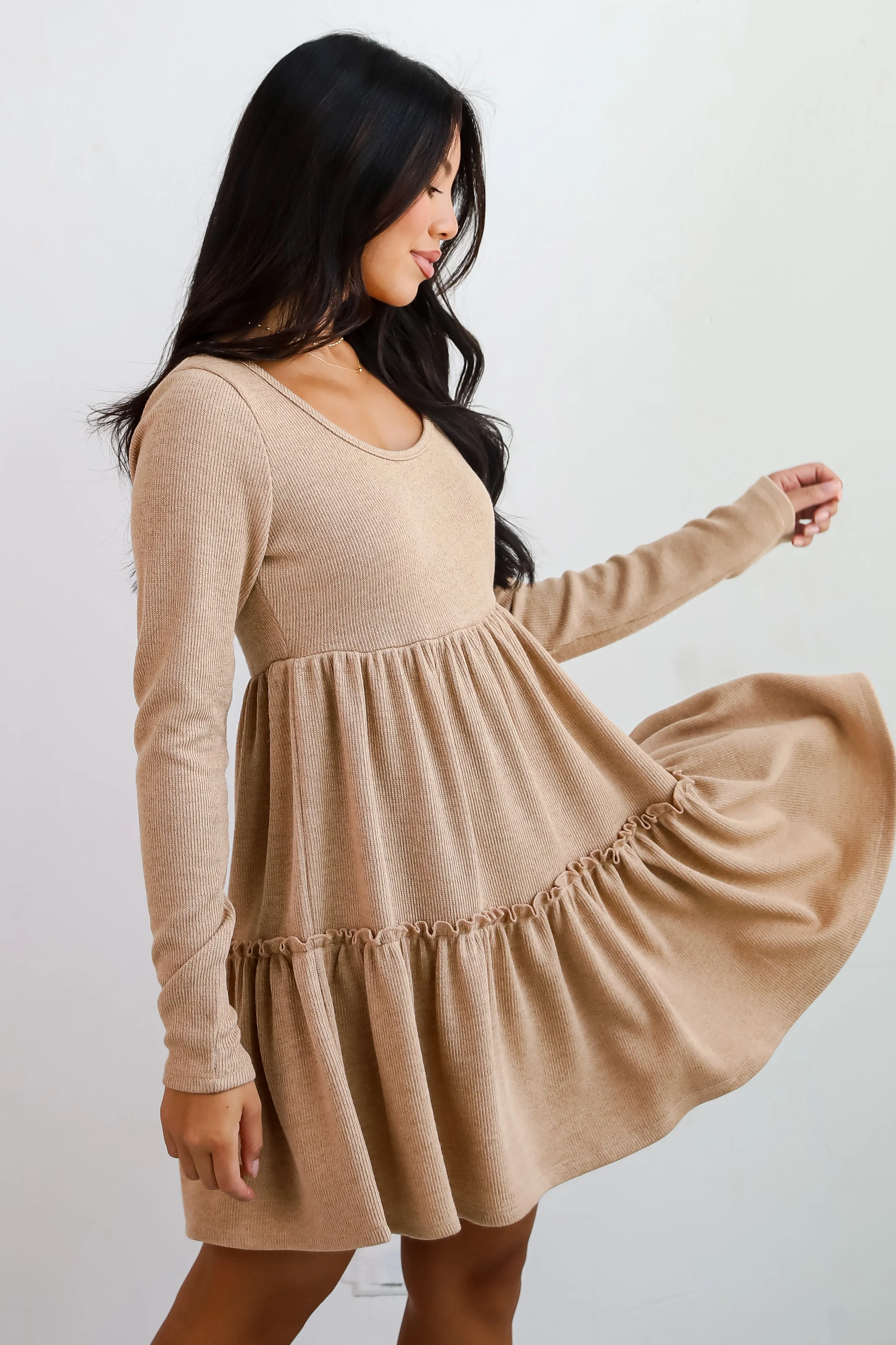 FINAL SALE - Adorable Promise Taupe Knit Babydoll Mini Dress