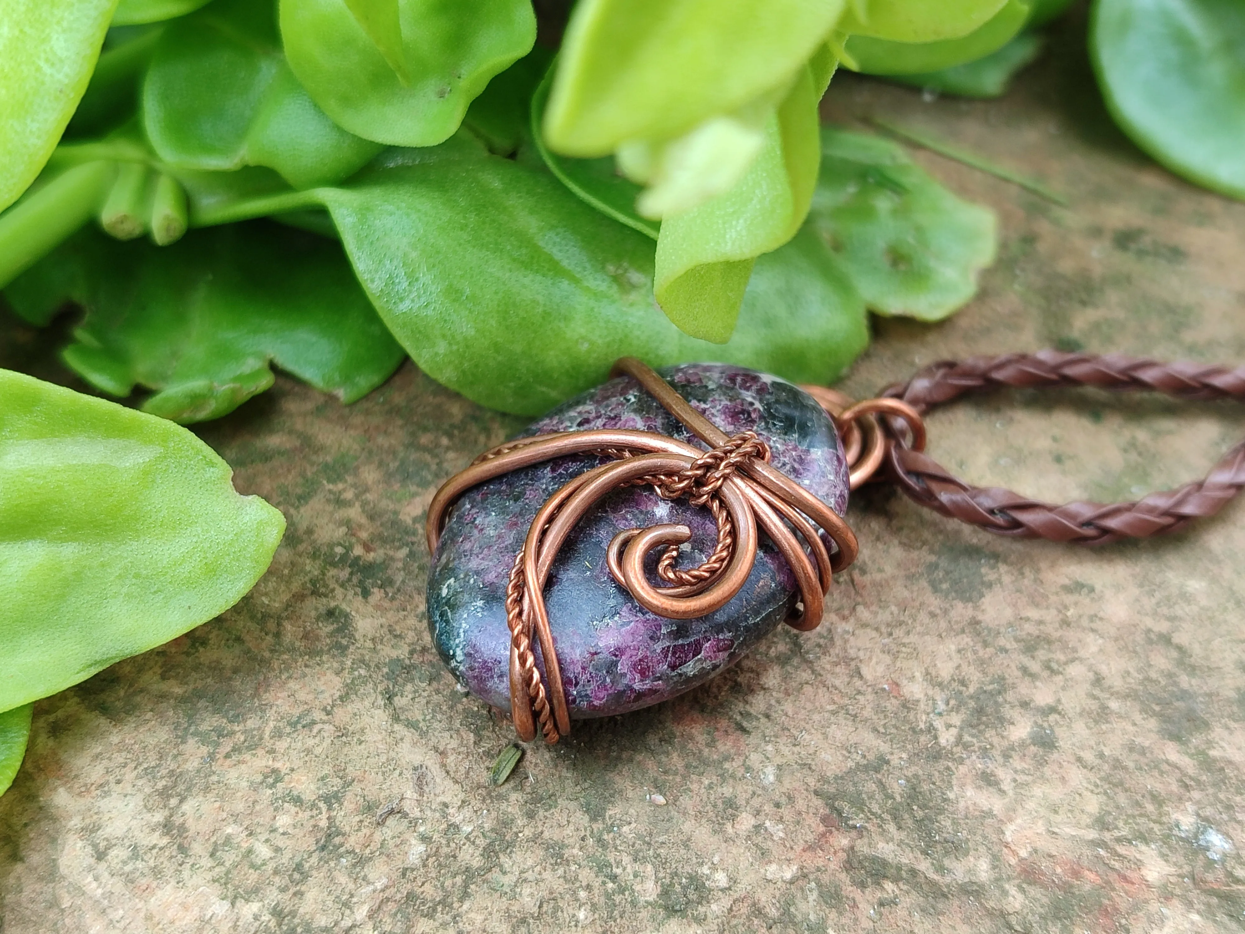 Hand Made Copper Wire Wrapped Stone Pendants x 6 From Southern Africa