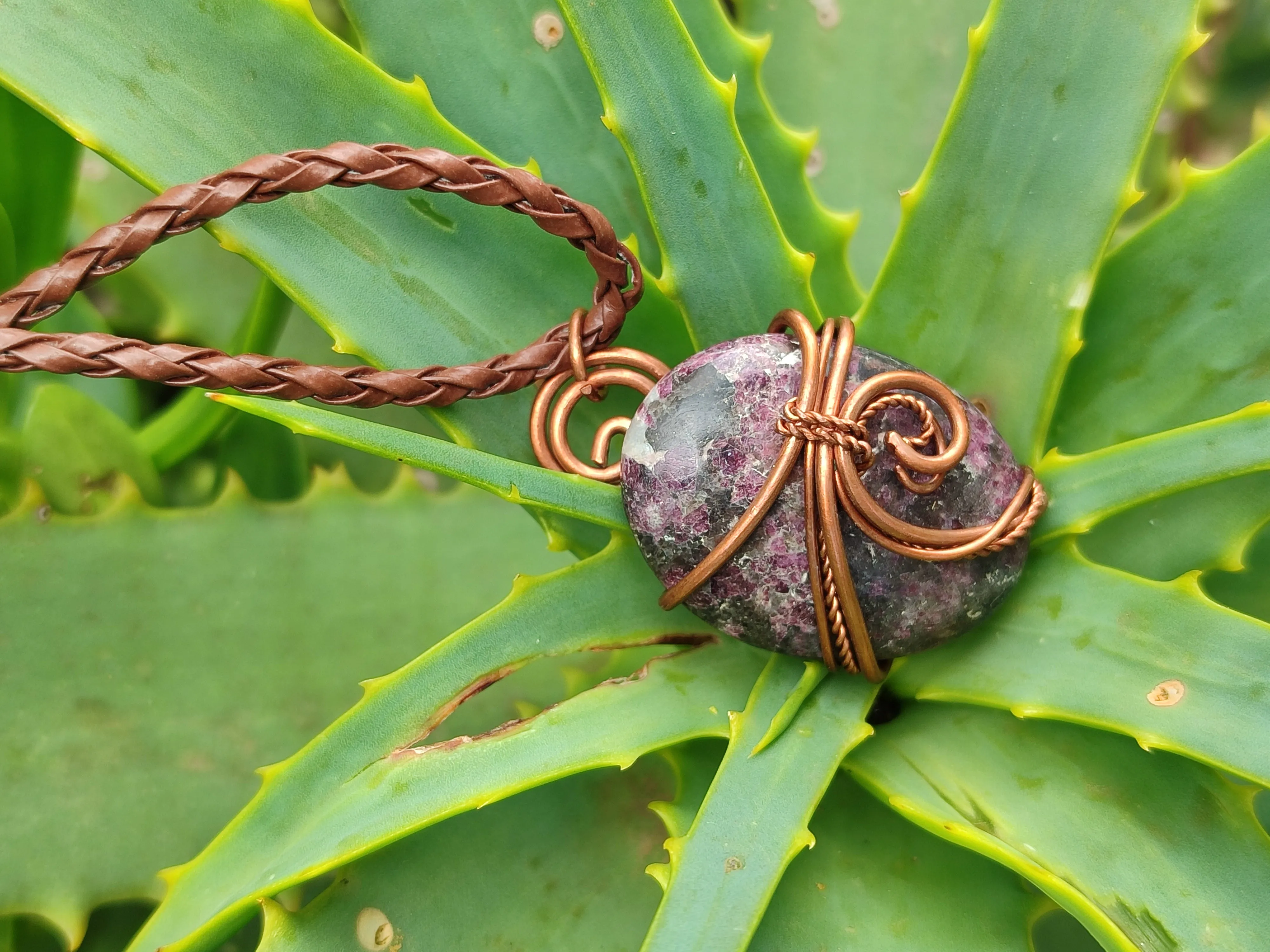 Hand Made Copper Wire Wrapped Stone Pendants x 6 From Southern Africa