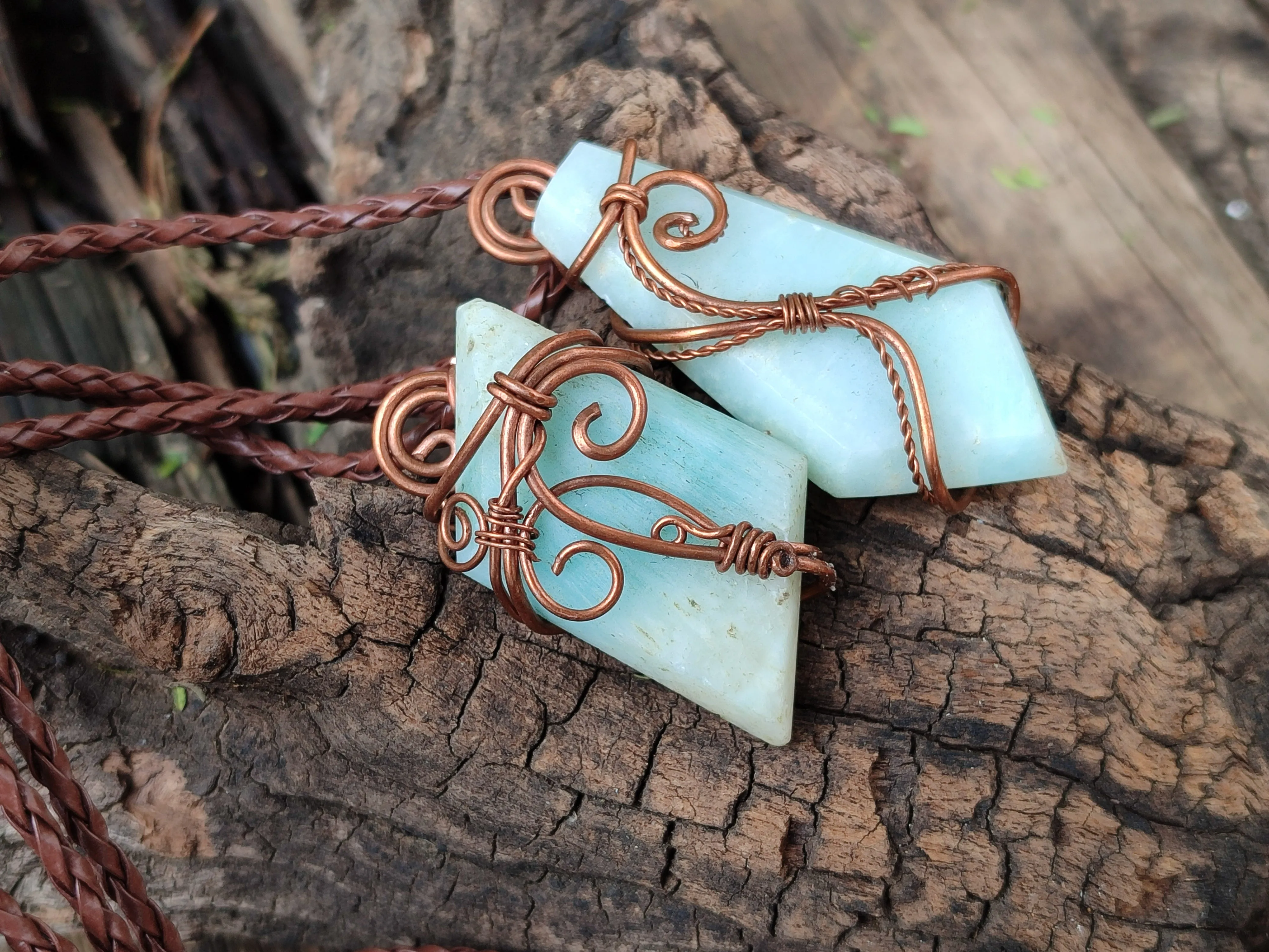 Hand Made Copper Wire Wrapped Stone Pendants x 6 From Southern Africa