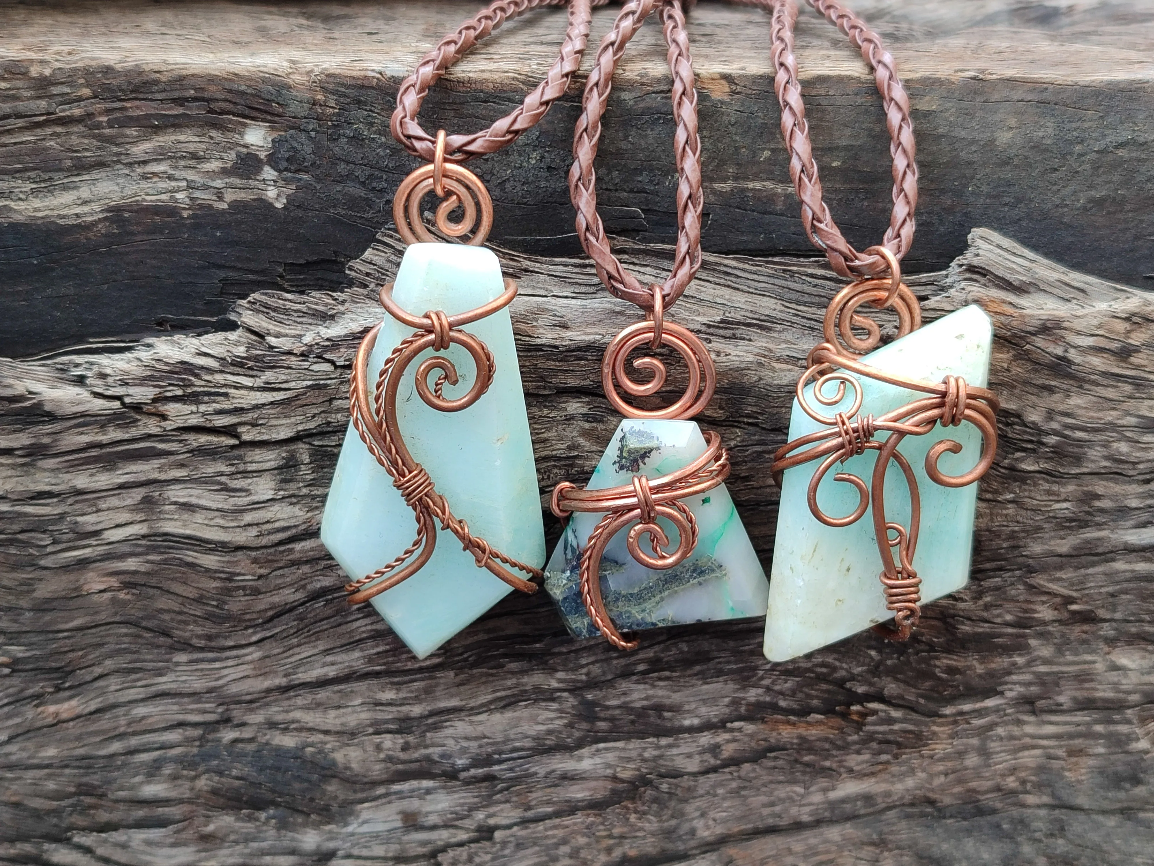 Hand Made Copper Wire Wrapped Stone Pendants x 6 From Southern Africa