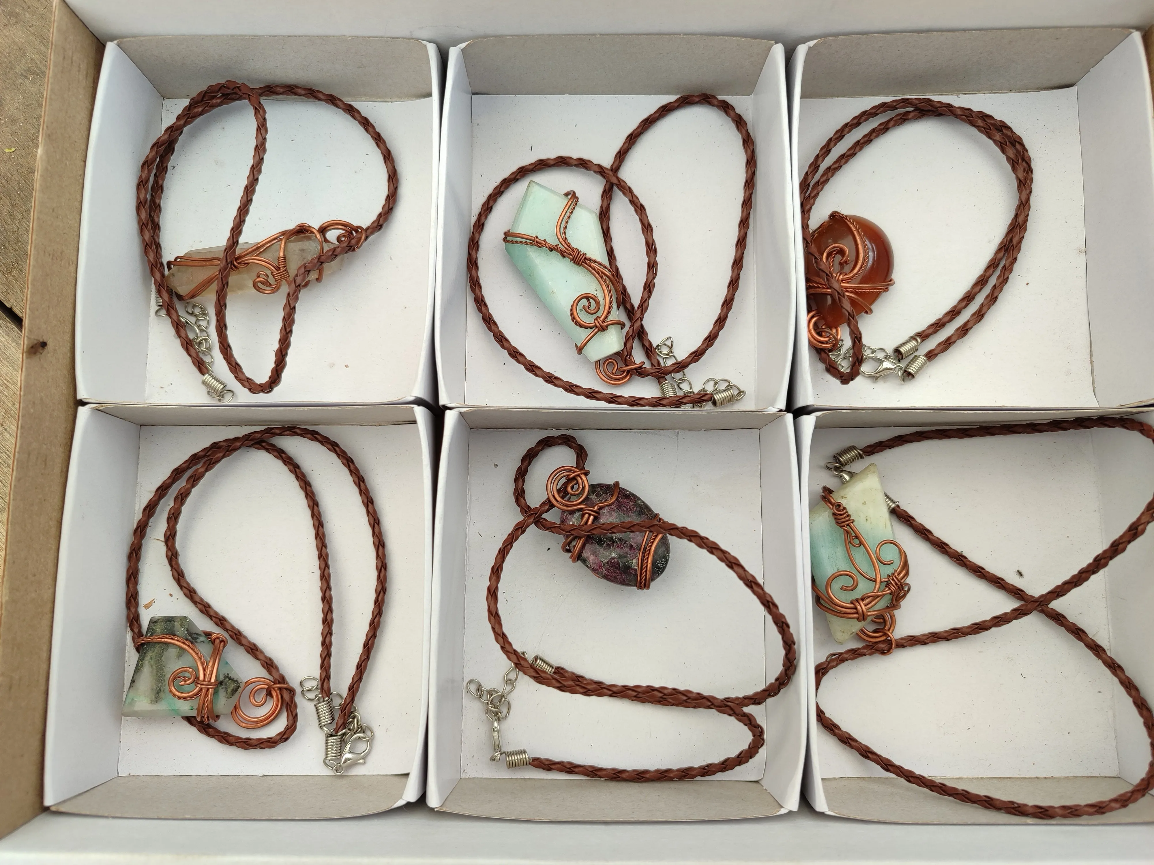 Hand Made Copper Wire Wrapped Stone Pendants x 6 From Southern Africa