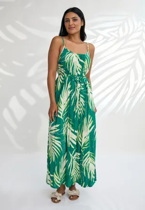 Indii Breeze Cami Plain Maxi Dress with Belt - Maui Green