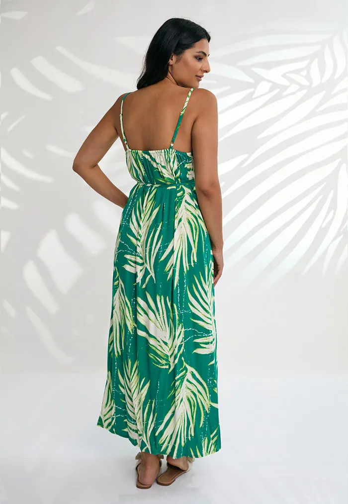 Indii Breeze Cami Plain Maxi Dress with Belt - Maui Green