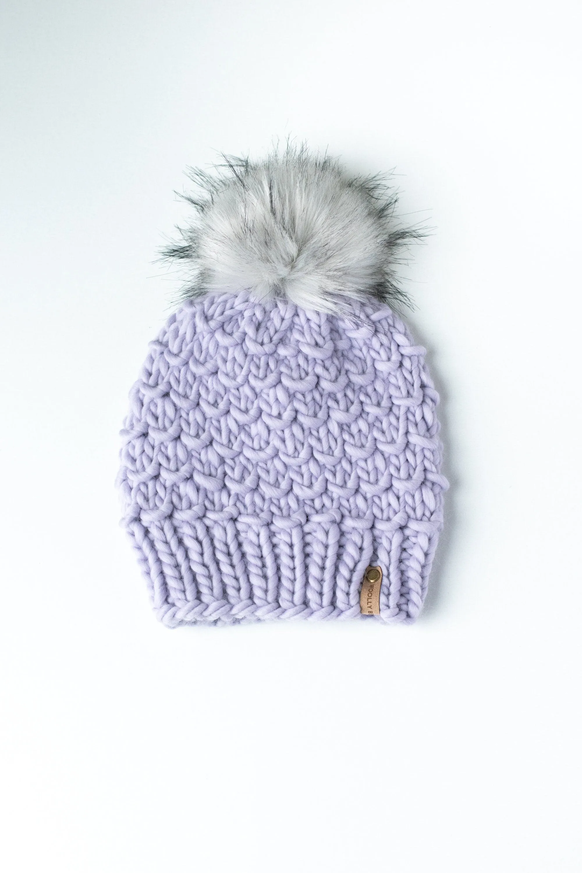 Lavender Peruvian Wool Knit Hat with Faux Fur Pom Pom