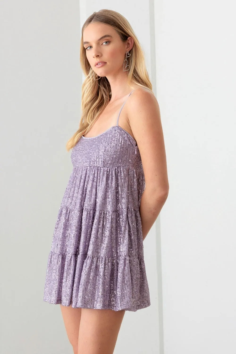 Le Lis Sequin Babydoll Tiered Mini Dress Ships 2-5 days