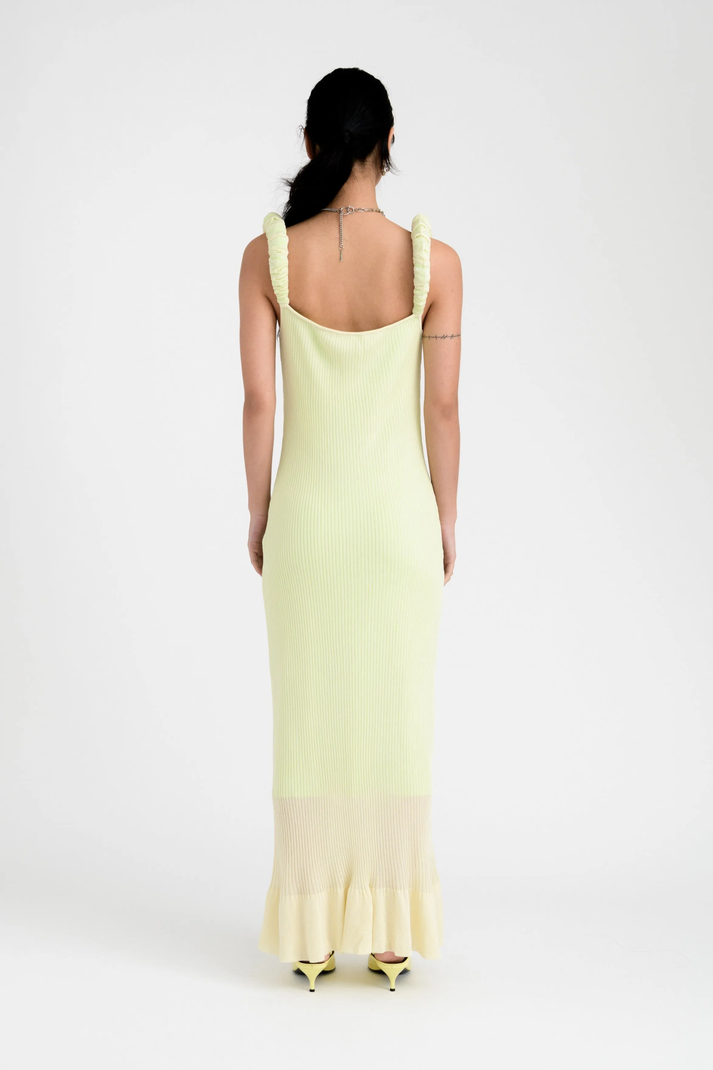 LEAF 3D-BUBBLE RUCHED MAXI TANK DRESS