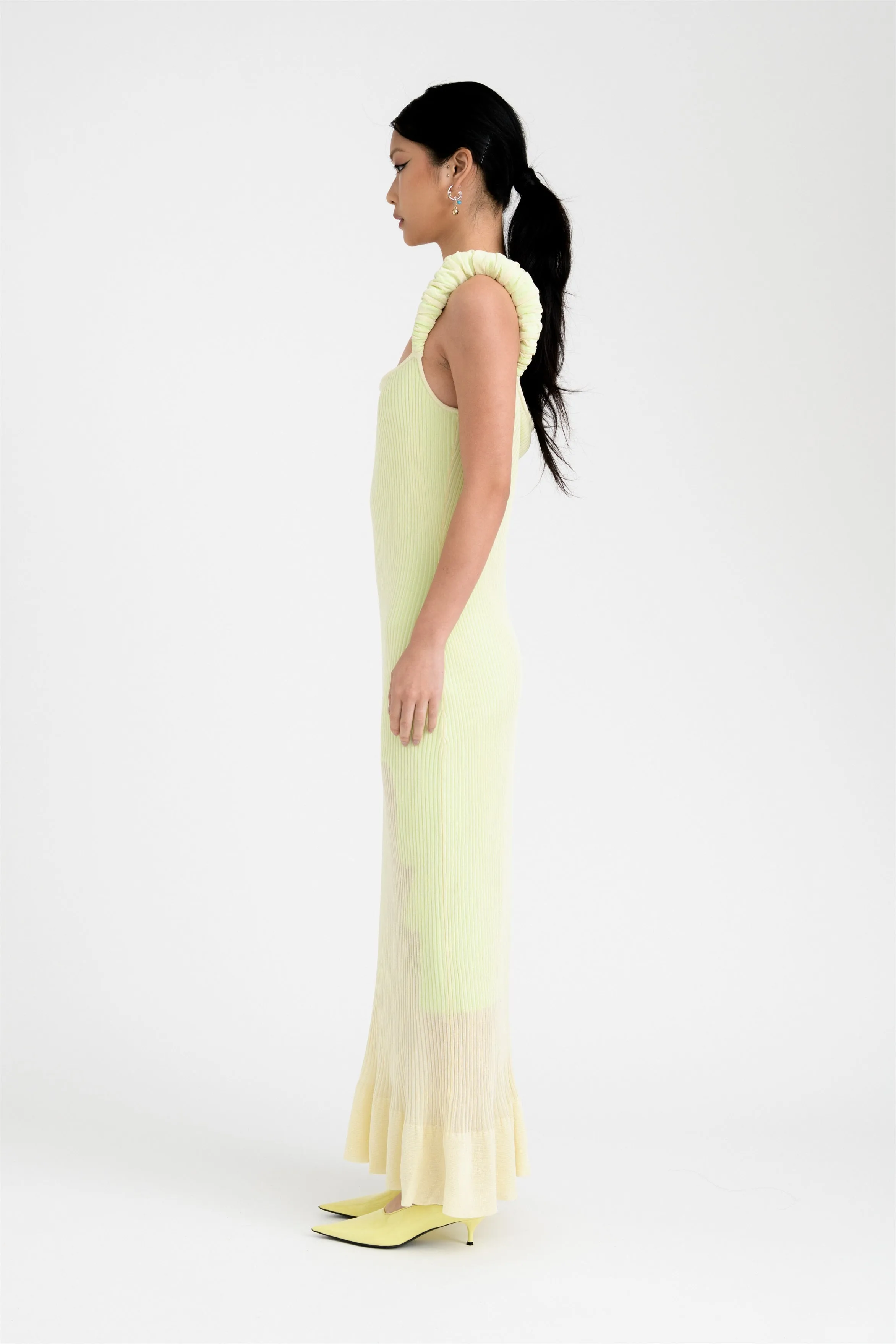 LEAF 3D-BUBBLE RUCHED MAXI TANK DRESS