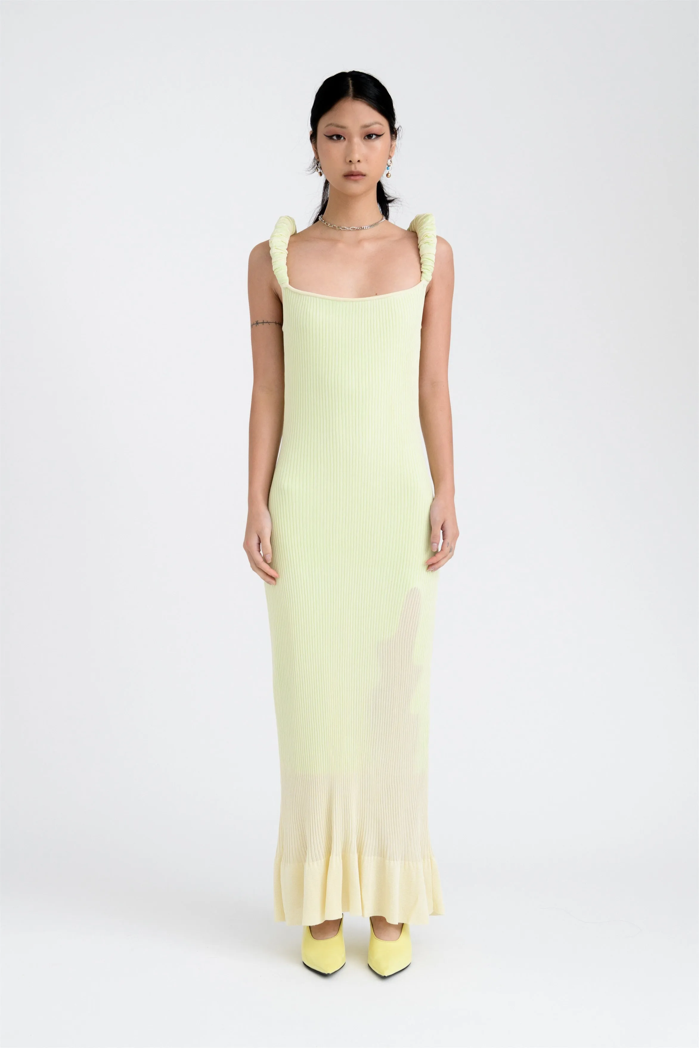 LEAF 3D-BUBBLE RUCHED MAXI TANK DRESS