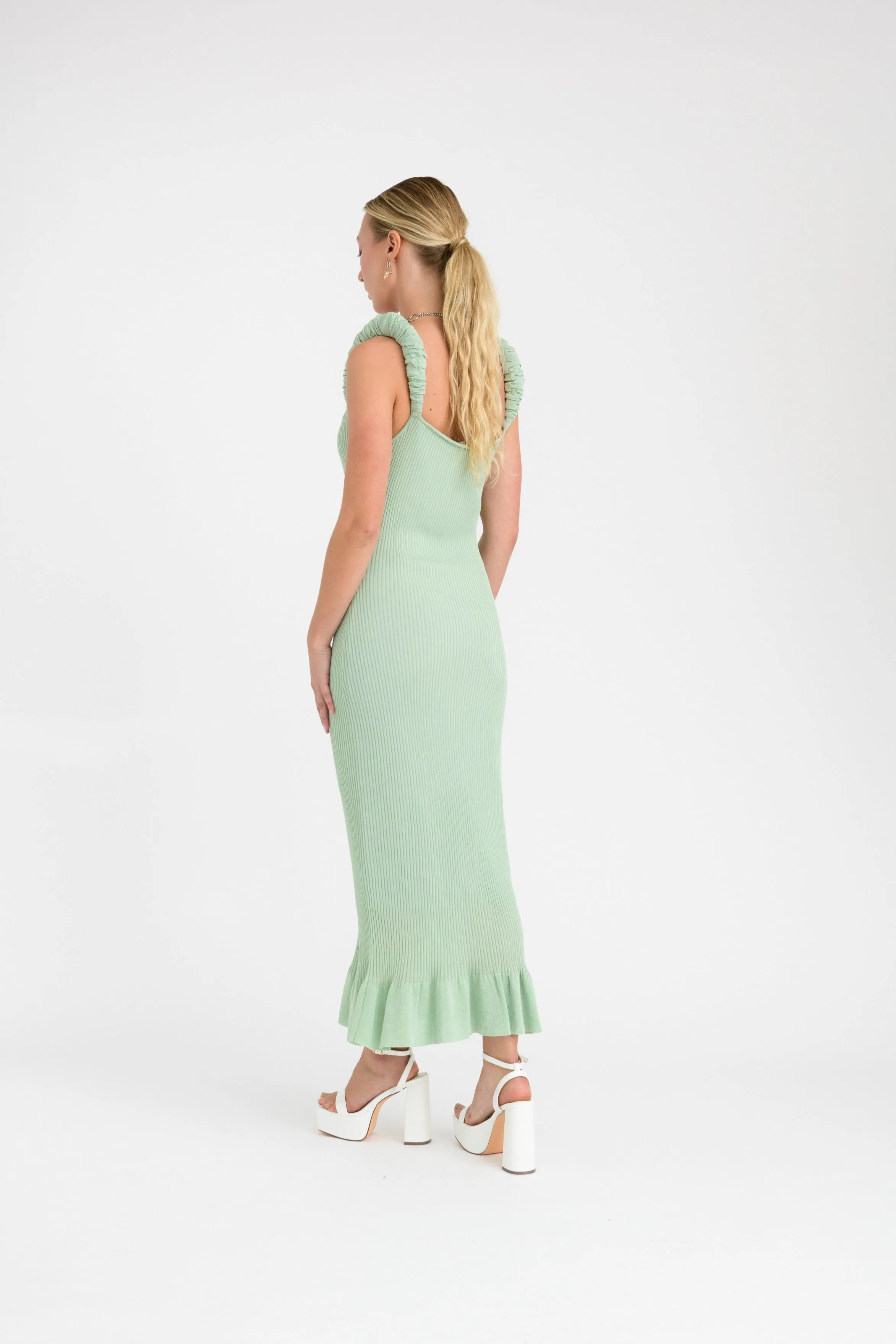 LEAF 3D-BUBBLE RUCHED MAXI TANK DRESS