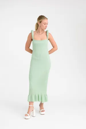 LEAF 3D-BUBBLE RUCHED MAXI TANK DRESS