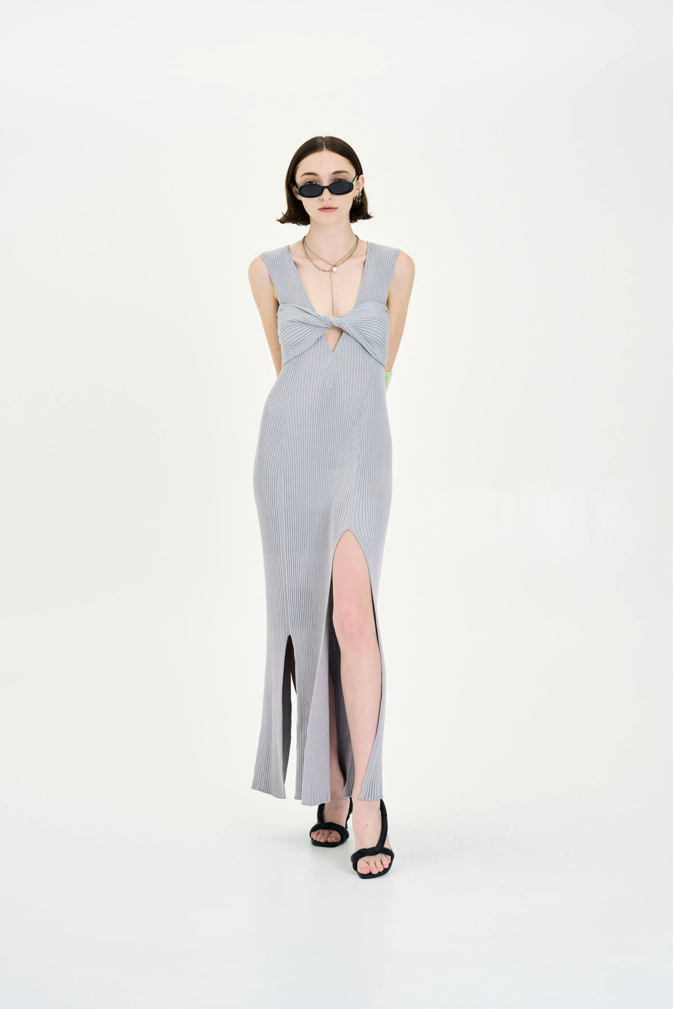 LIANA METALLIC V-NECK MAXI DRESS