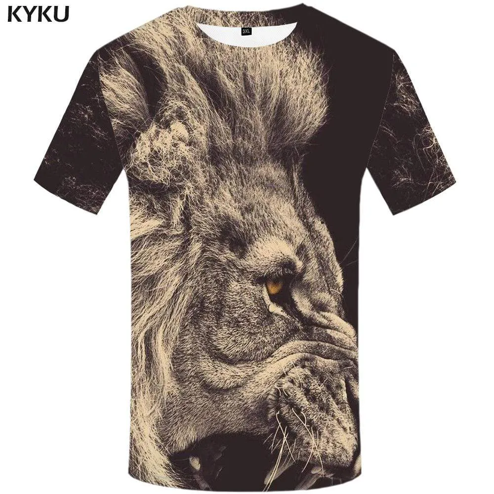 Lion T-shirts Men Gray T shirts Funny Animal Tshirt Anime Angry Tshirts Print T-shirt 3d Mens Fashion Casual Unisex Tee Top