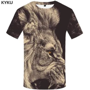 Lion T-shirts Men Gray T shirts Funny Animal Tshirt Anime Angry Tshirts Print T-shirt 3d Mens Fashion Casual Unisex Tee Top