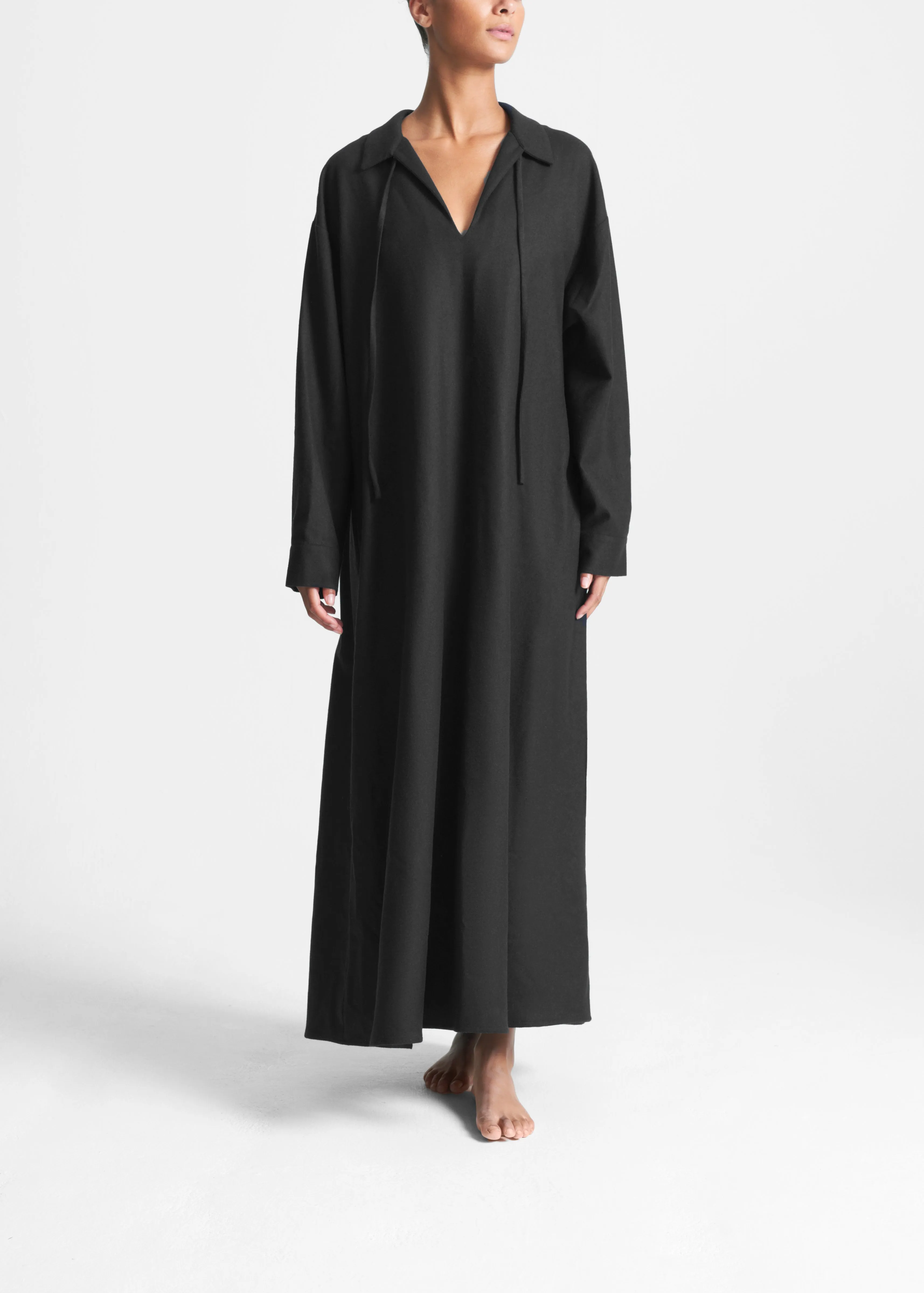 Lisbon Dress Black Wool Cashmere Flannel