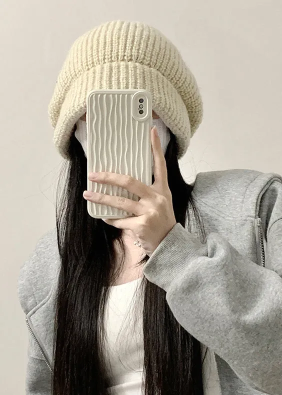 Loose Beige Cotton Knit Bonnie Hat