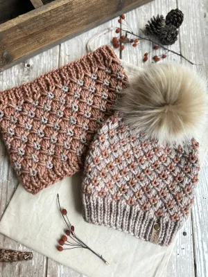 Merino wool knit hat and cowl set