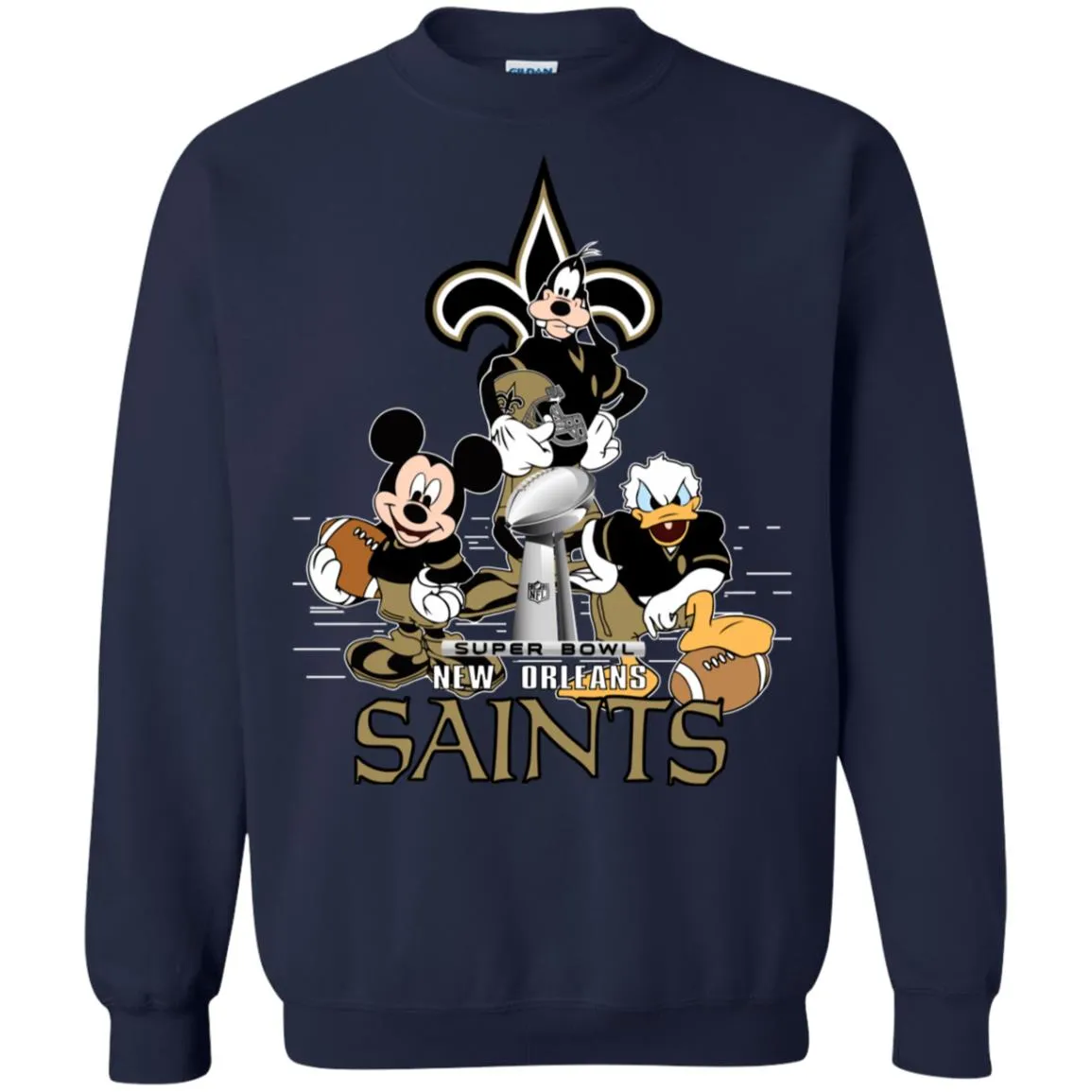 Nfl – New Orleans Saints Donald Duck Goofy Mickey Mouse Super Bowl 2019 Football Crewneck Pullover Sweatshirt