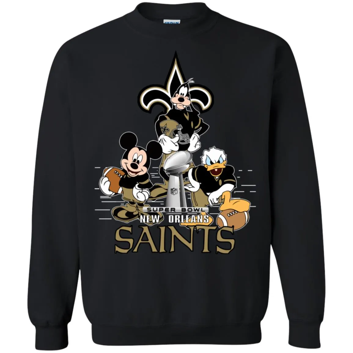 Nfl – New Orleans Saints Donald Duck Goofy Mickey Mouse Super Bowl 2019 Football Crewneck Pullover Sweatshirt