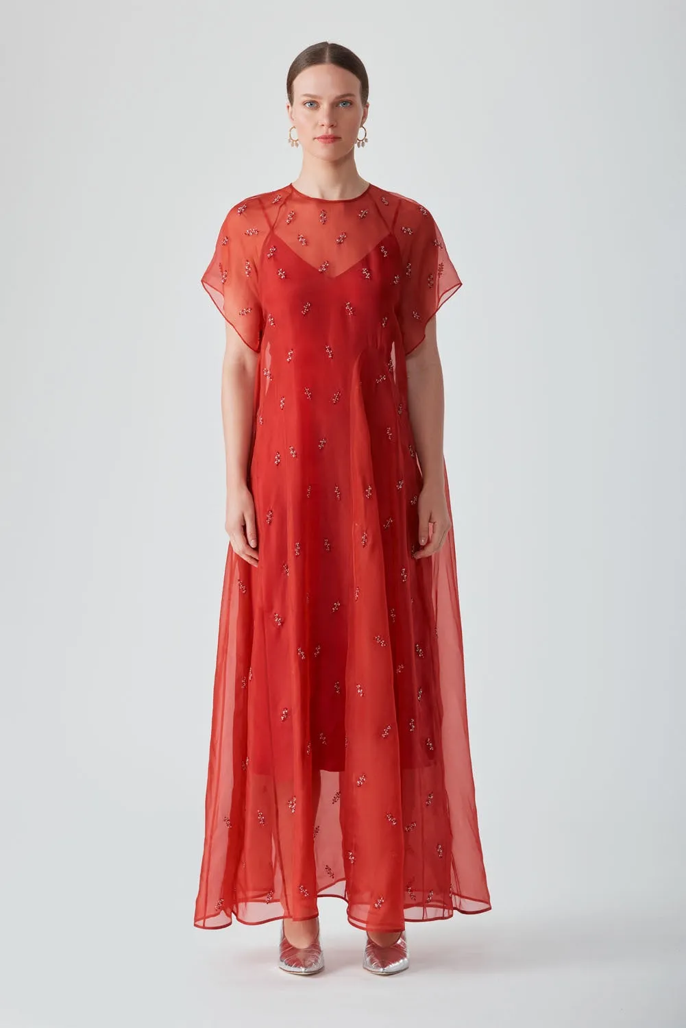 UMA EMBELLISHED MAXI DRESS - RED CHILLI