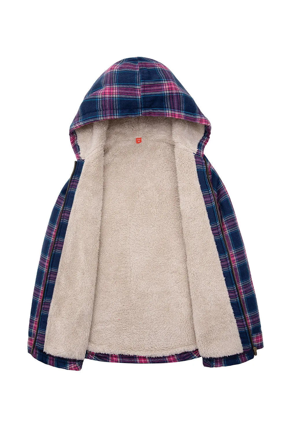 Unisex Sherpa-Lined Plaid Flannel Shacket for Toddler,Full Zip Up