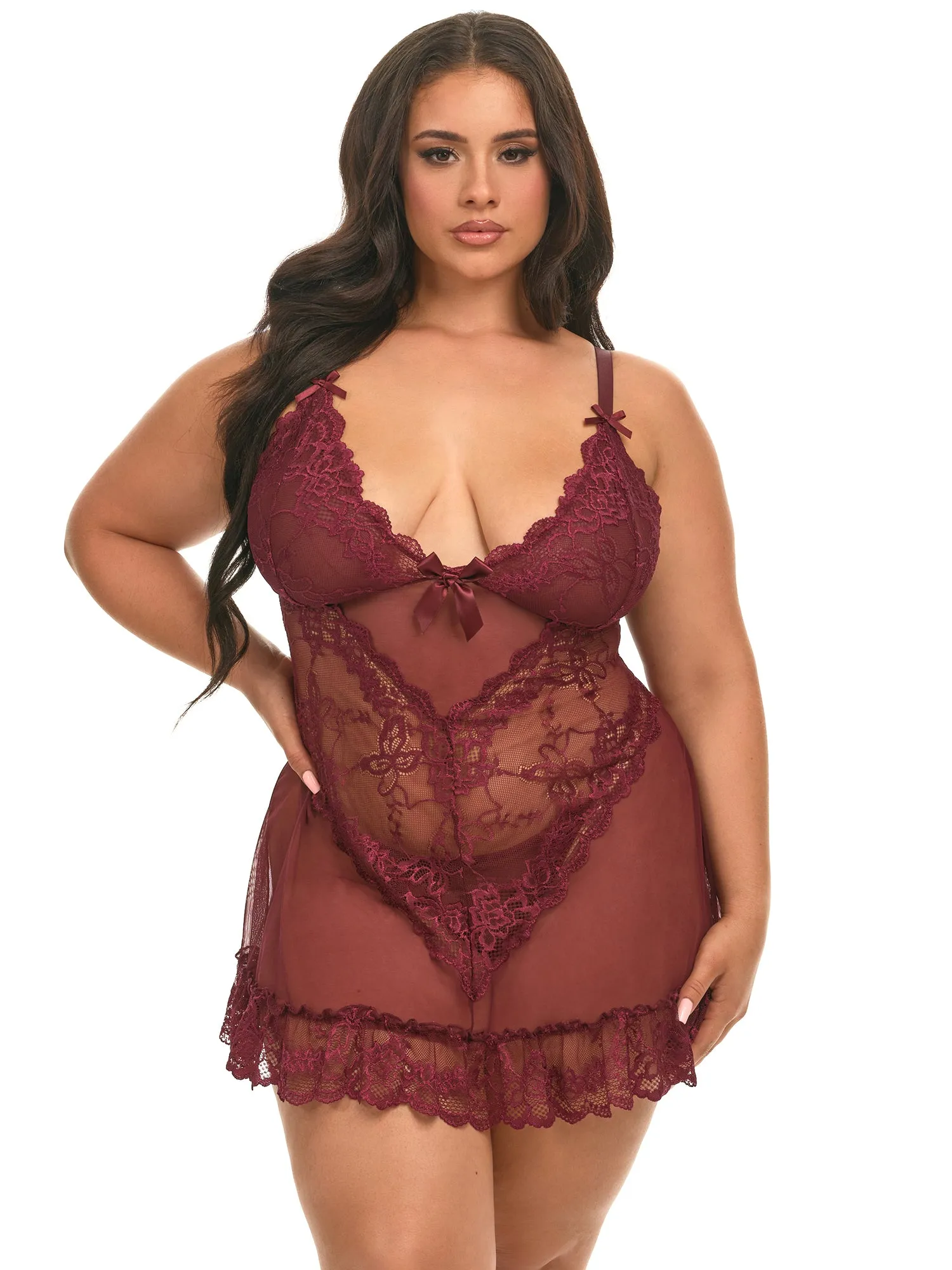 Valentine Lace Babydoll - Zinfandel