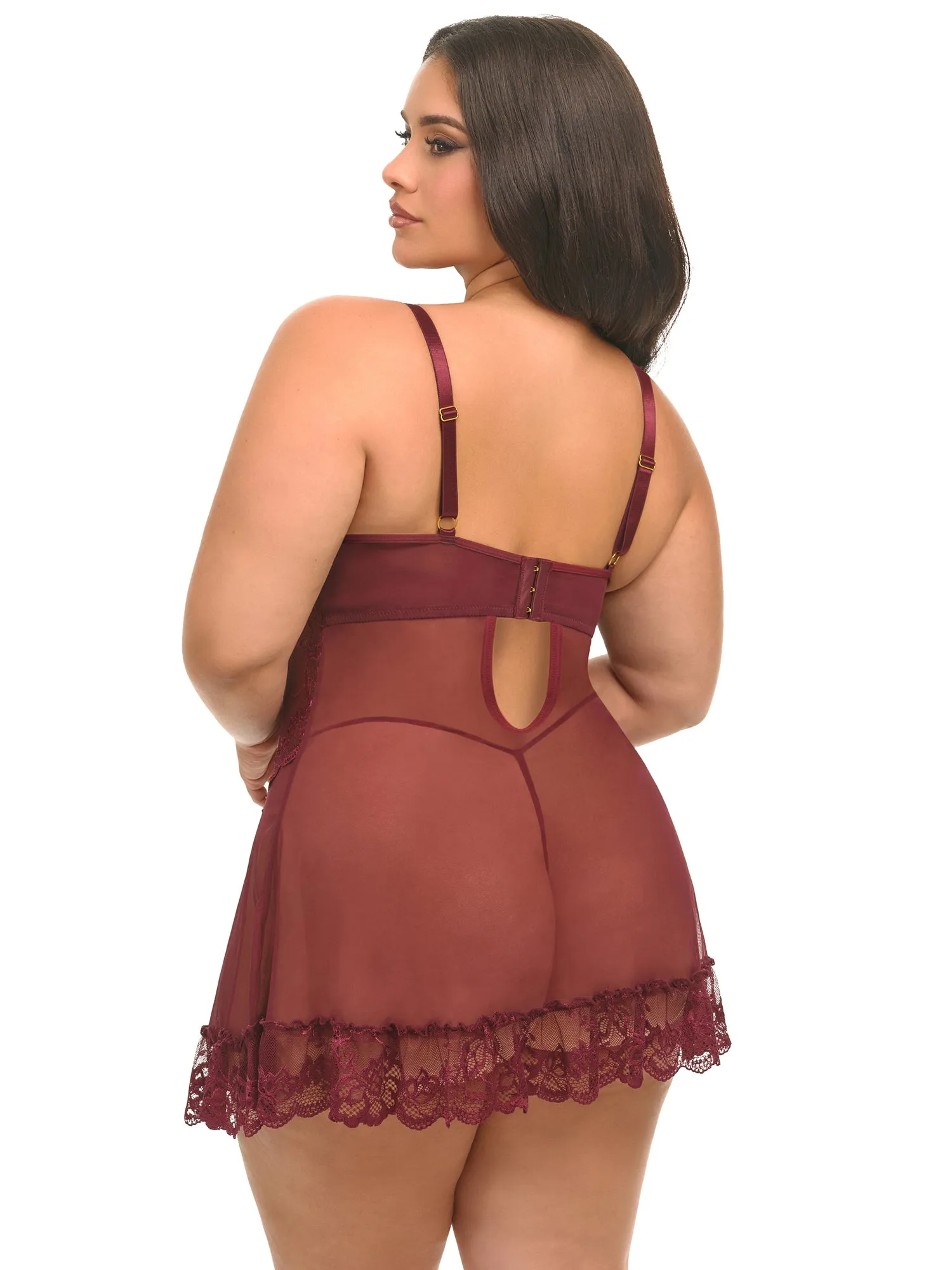 Valentine Lace Babydoll - Zinfandel