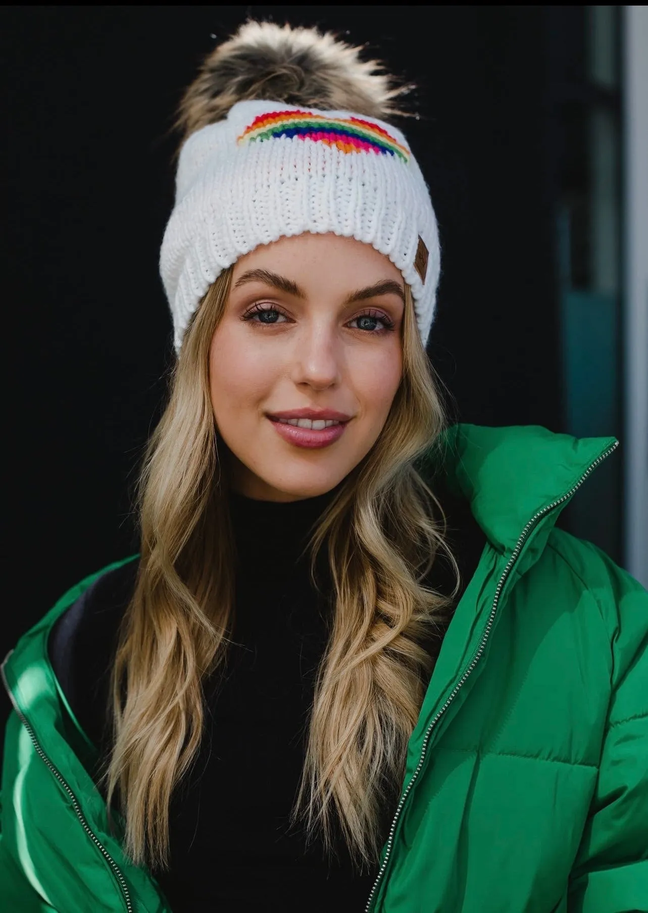 White & Rainbow Heart Knit Hat