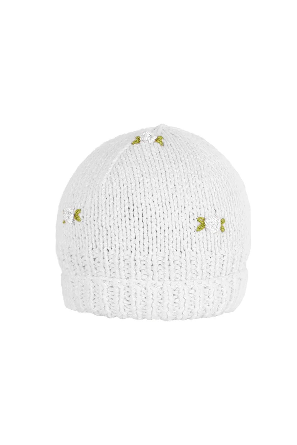 WINTER BLOOM WHITE ROSE Cotton Beanie Hat