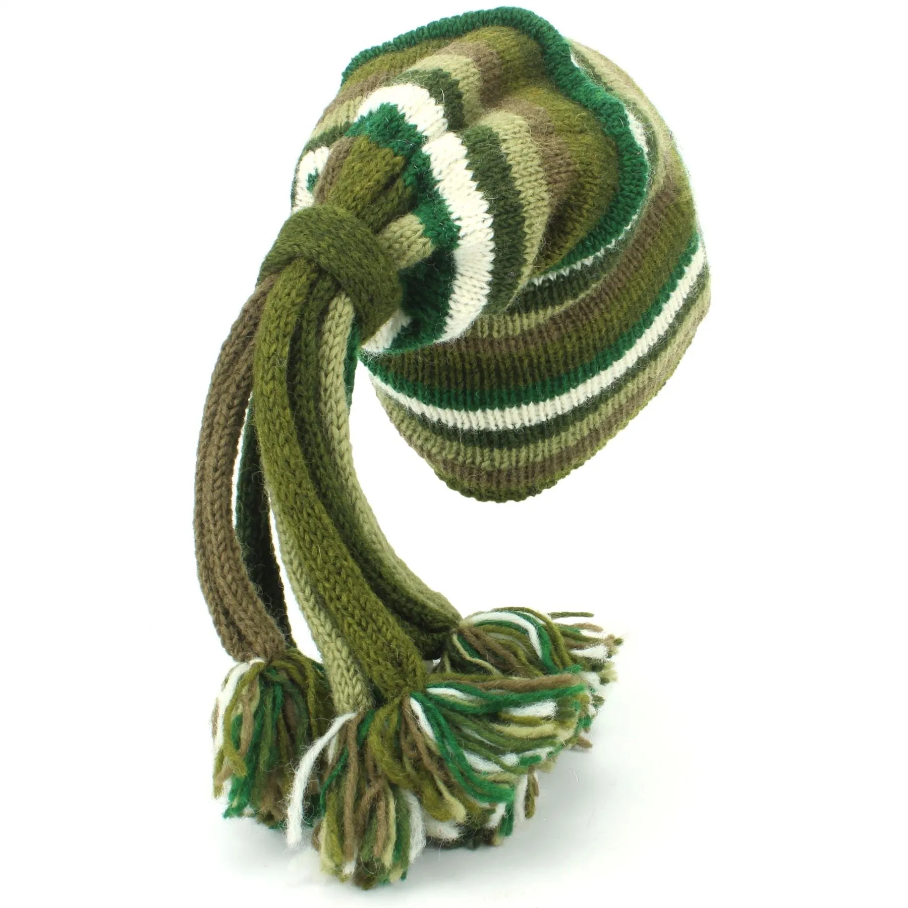 Wool Knit 'Fountain' Tassels Beanie Hat - Green